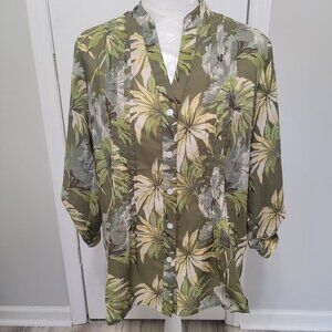 Draper's & Damon's Cuff Sleeve Pleated Front Button Front Blouse